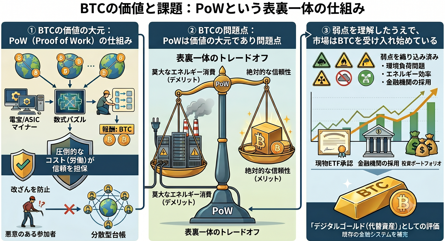 BTCの価値と課題：PoWという表裏一体の仕組み